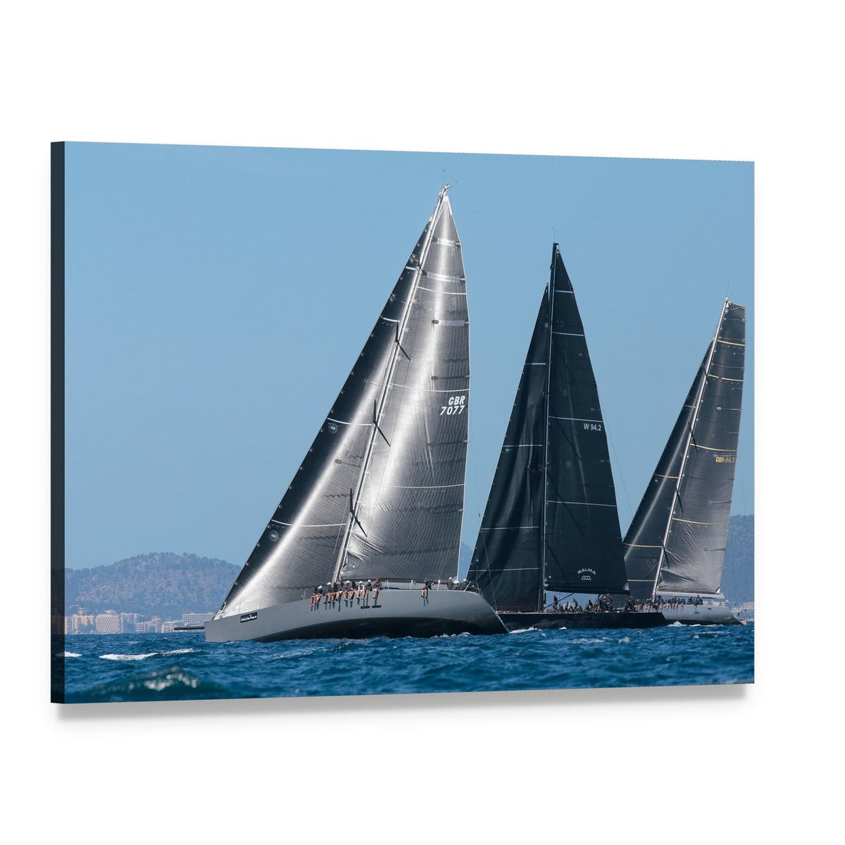 Sailboat Race at Sea Canvas Wall Art, single panel gallery wrapped canvas, angled product view
