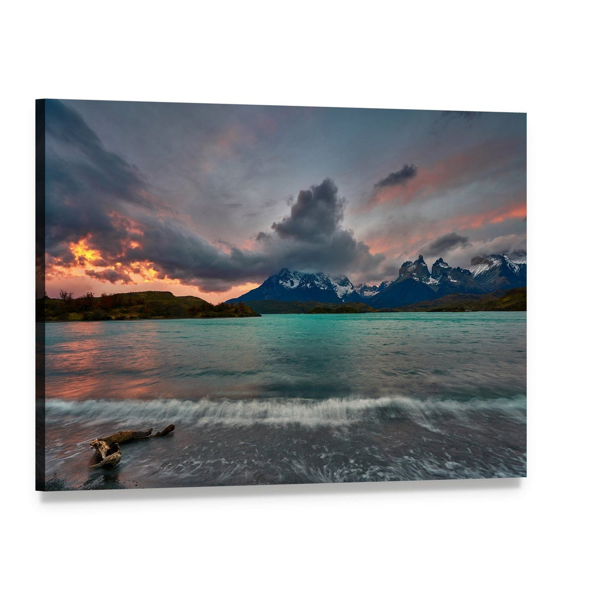 Cuernos Del Paine Mountain View Canvas Wall Art, single panel gallery wrapped canvas, angled product view