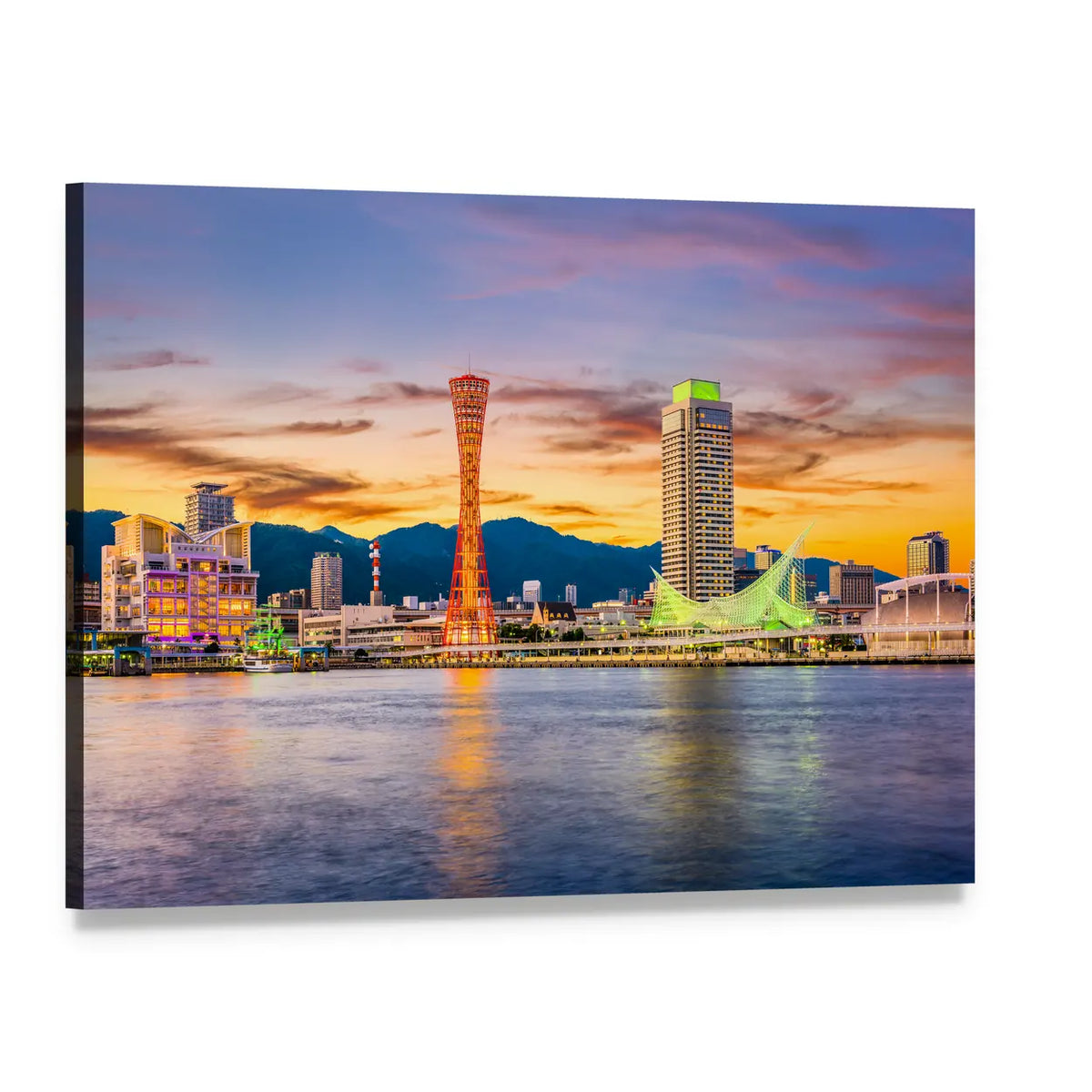 Kobe Port Skyline Canvas Wall Art, single panel gallery wrapped canvas, angled product view