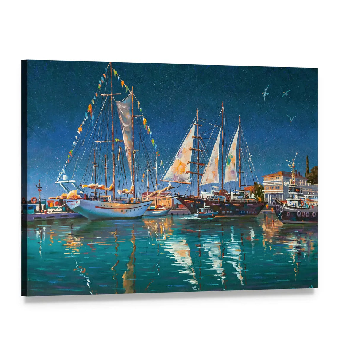 Sochi Yachts at Night Canvas Wall Art, single panel gallery wrapped canvas, angled product view