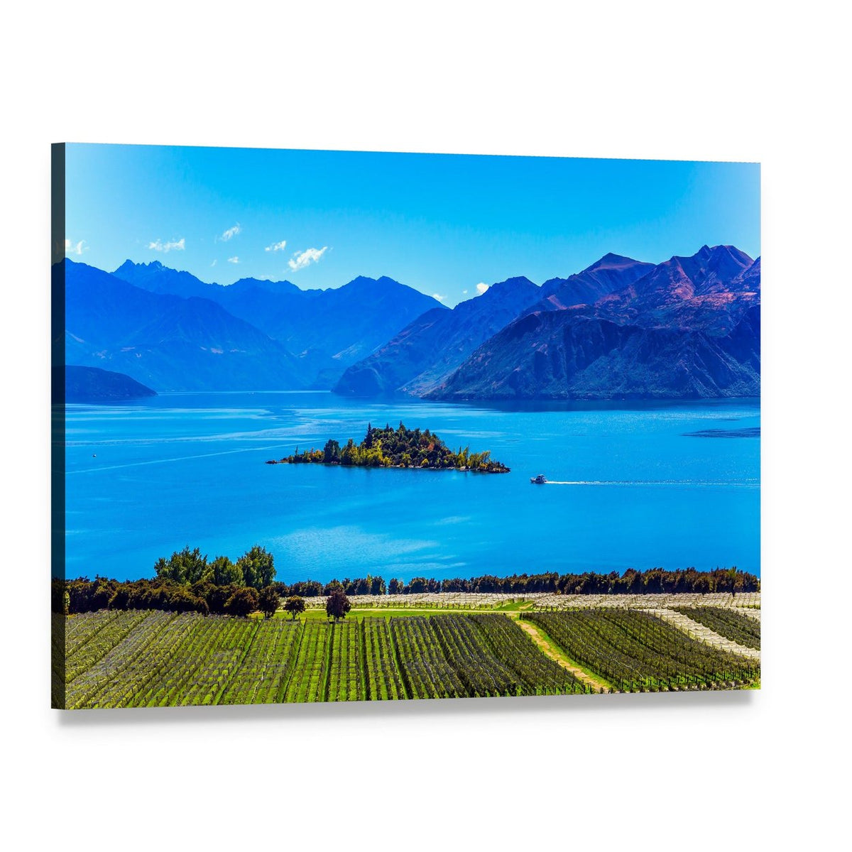 Lake Wanaka Vineyard View Canvas Wall Art, single panel gallery wrapped canvas, angled product view