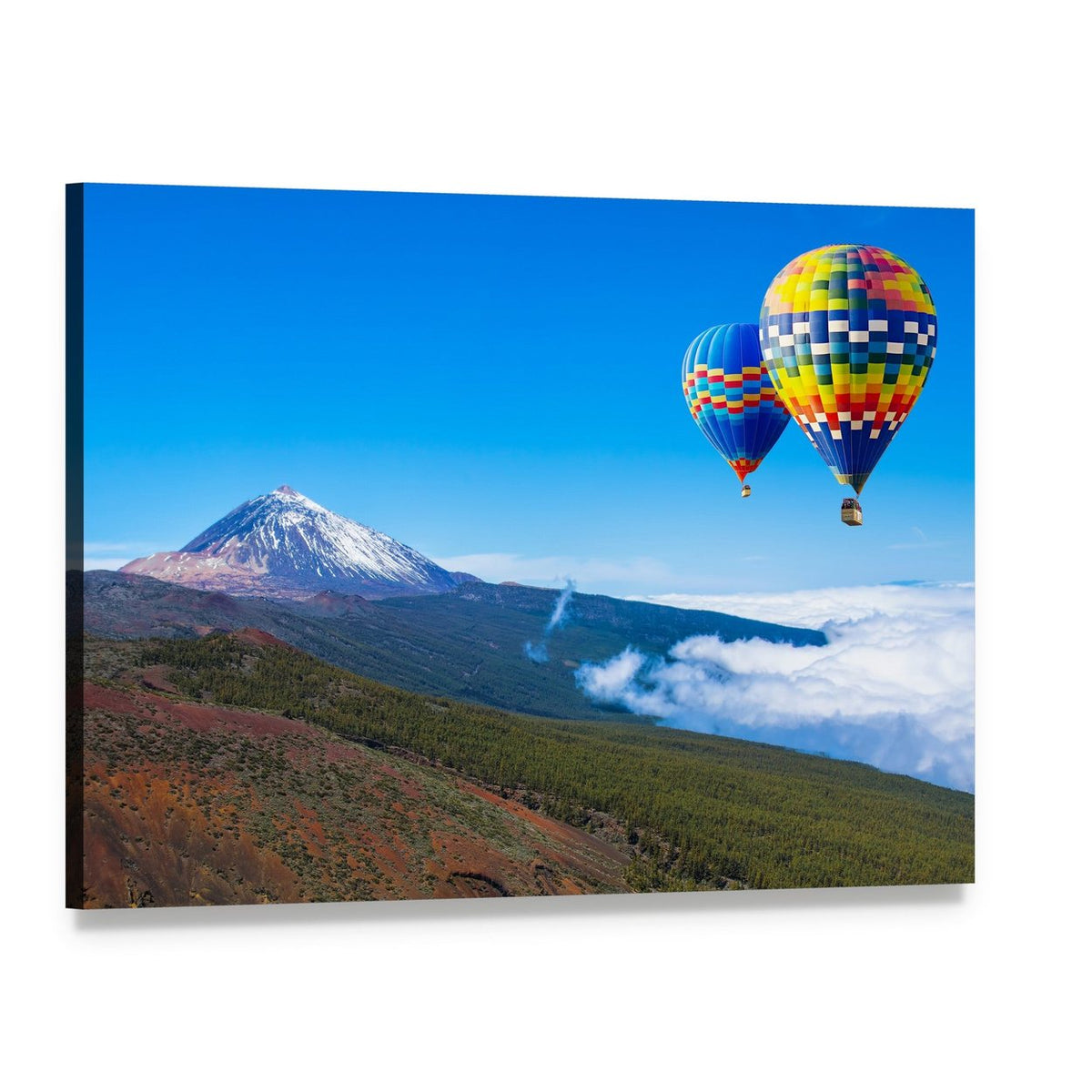 Hot Air Balloons Over Snow-capped Mountain Canvas Wall Art, single panel gallery wrapped canvas, angled product view