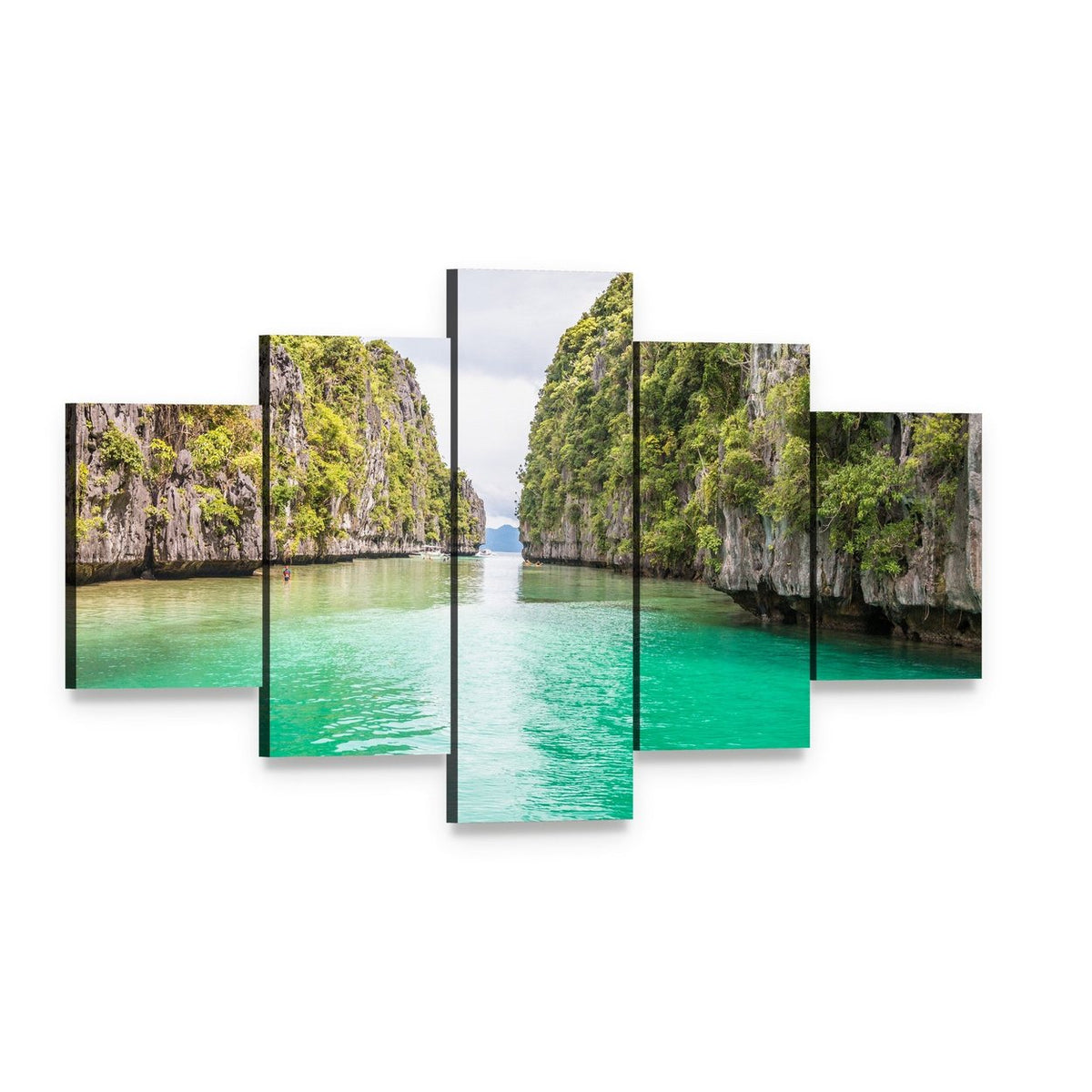 Big Lagoon Philippines Tropical Bay Canvas Wall Art, 5 panel 5 Star layout gallery wrapped canvas set, angled product view
