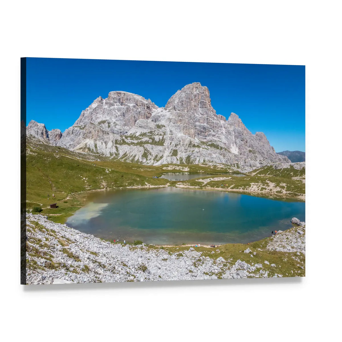 Tre Cime Lake in the Dolomites Canvas Wall Art, single panel gallery wrapped canvas, angled product view