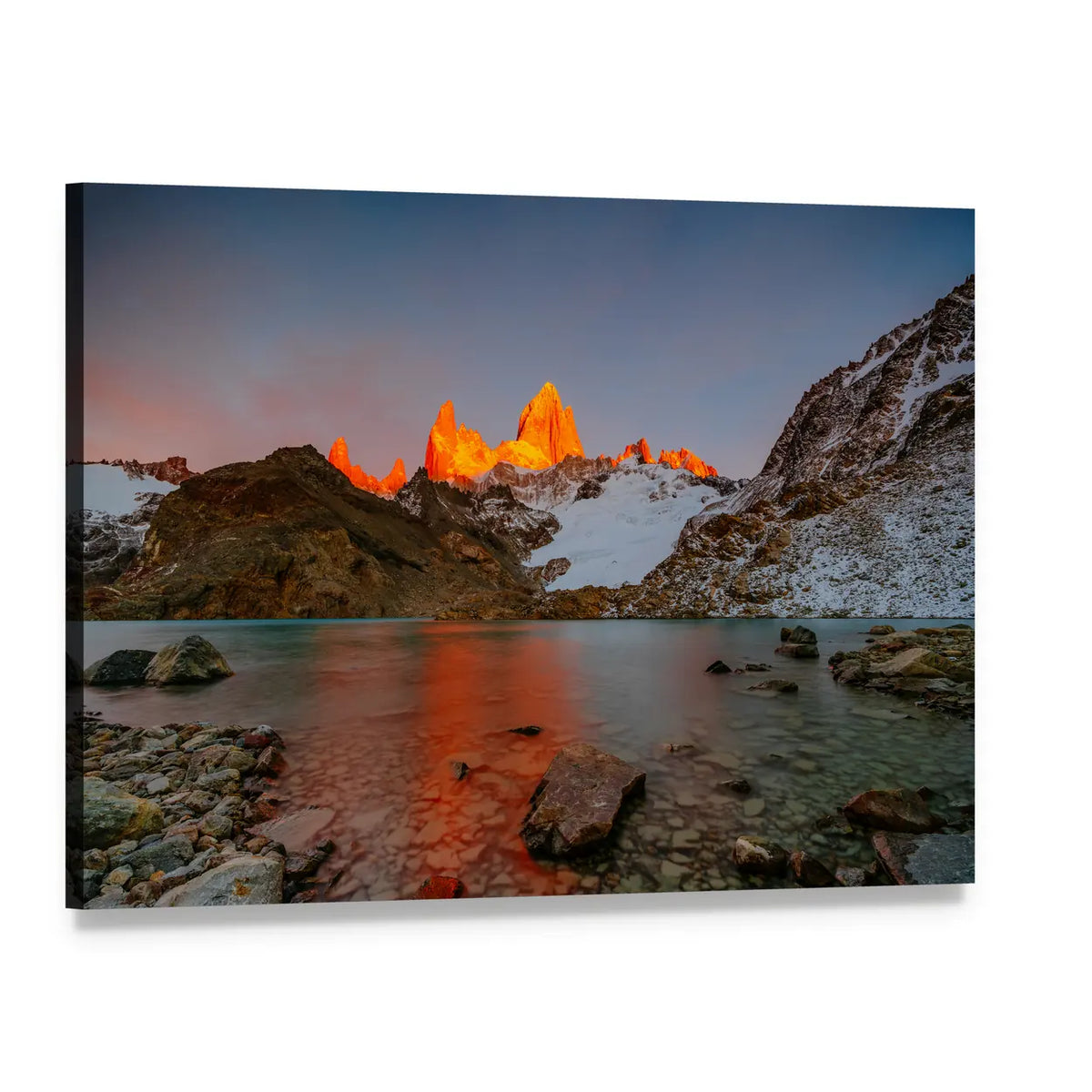 Mount Fitzroy at Sunrise Canvas Wall Art, single panel gallery wrapped canvas, angled product view