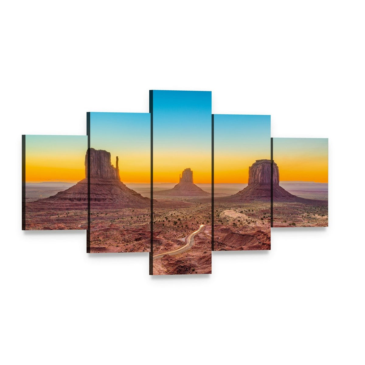Monument Valley at Dawn Canvas Wall Art, 5 panel 5 Star layout gallery wrapped canvas set, angled product view