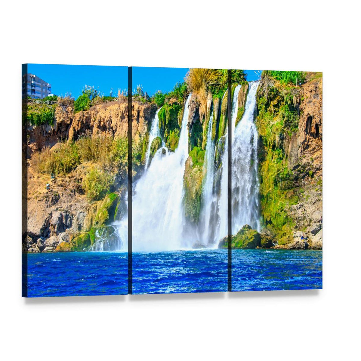 Duden Waterfall at Antalya Canvas Wall Art, 3 panel 3 Horizontal layout gallery wrapped canvas set, angled product view