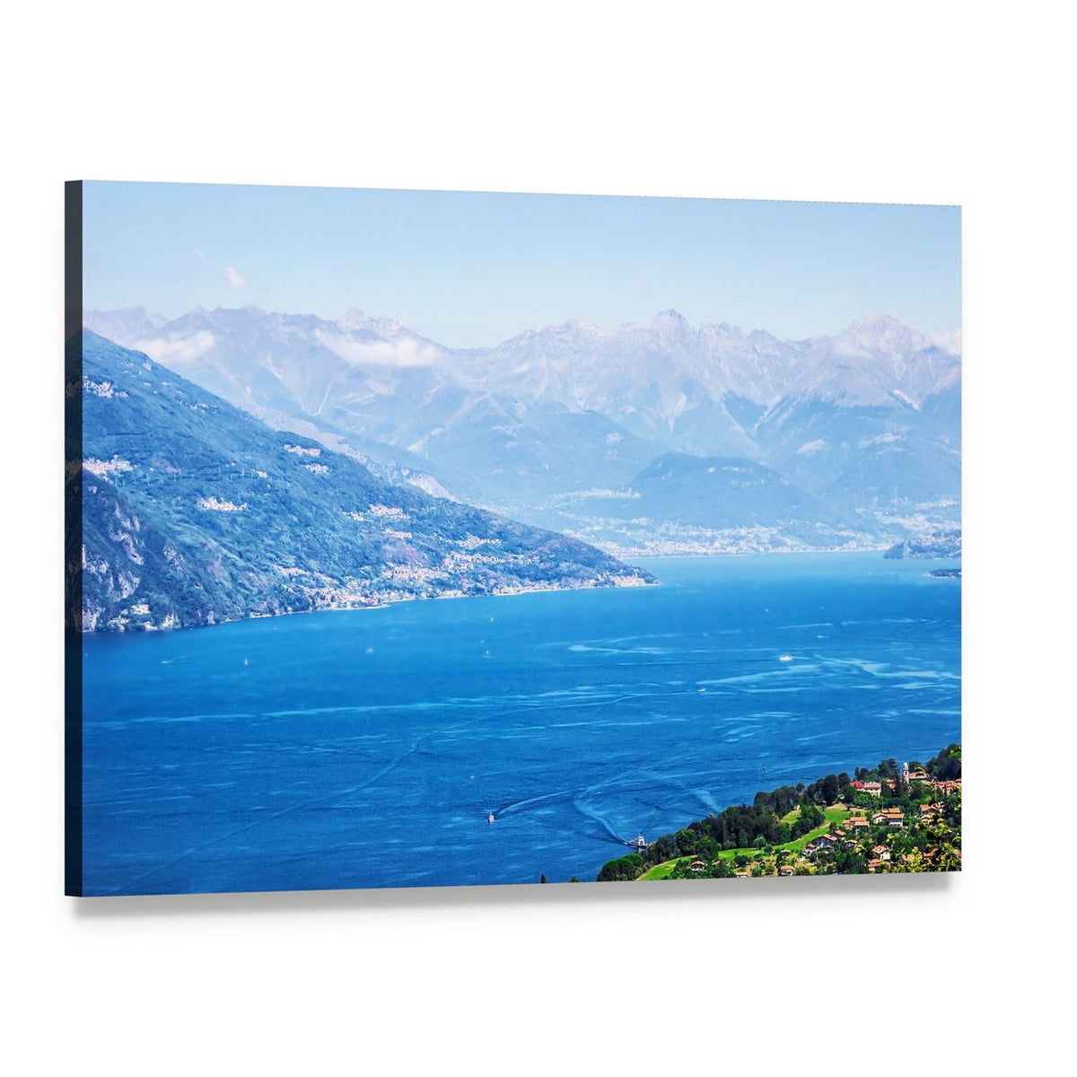 Tranquil Lake Como and the Alps Canvas Wall Art, single panel gallery wrapped canvas, angled product view