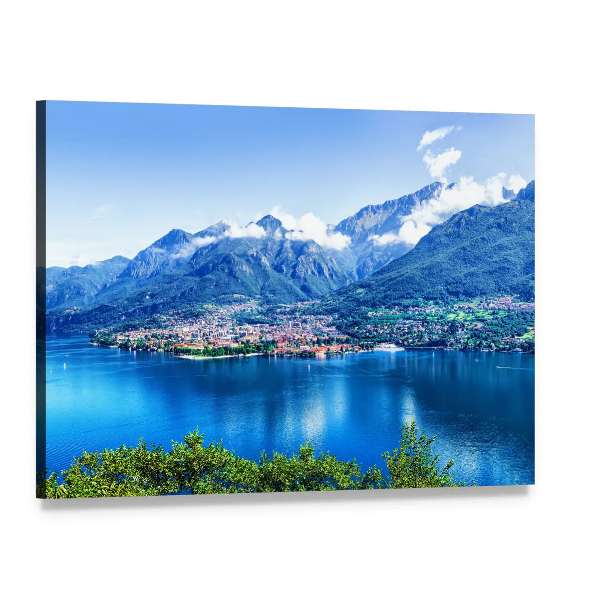 Lake Como Panorama Canvas Wall Art, single panel gallery wrapped canvas, angled product view
