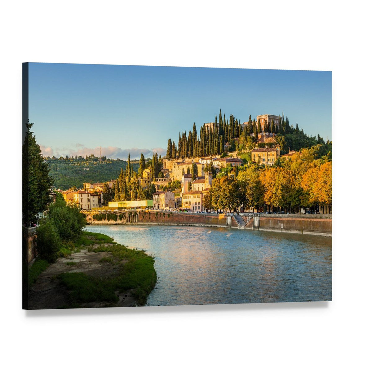 Verona Cityscape with Adige River and Church Canvas Wall Art, single panel gallery wrapped canvas, angled product view
