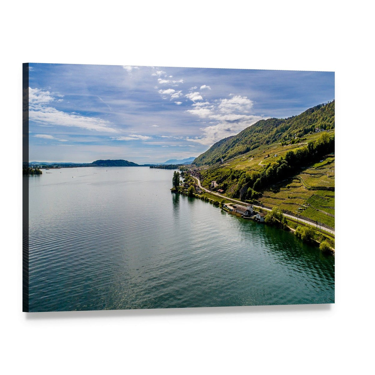 Aerial Lake View Over Steep Shoreline Canvas Wall Art, single panel gallery wrapped canvas, angled product view