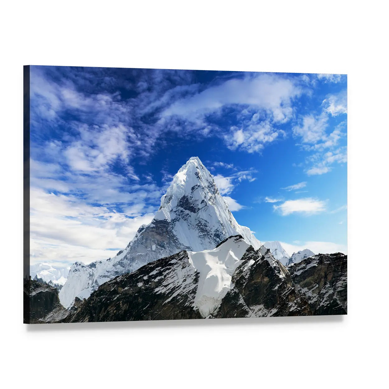 Mount Ama Dablam Snow-capped Peak Canvas Wall Art, single panel gallery wrapped canvas, angled product view