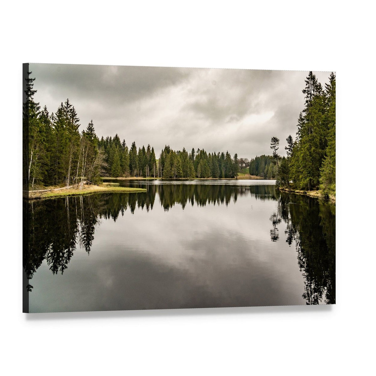 Mystery Lake with Forest Canvas Wall Art, single panel gallery wrapped canvas, angled product view