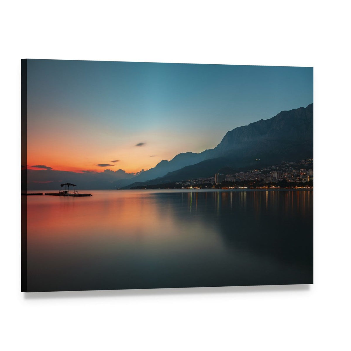 Sunset Over Makarska Riviera Canvas Wall Art, single panel gallery wrapped canvas, angled product view
