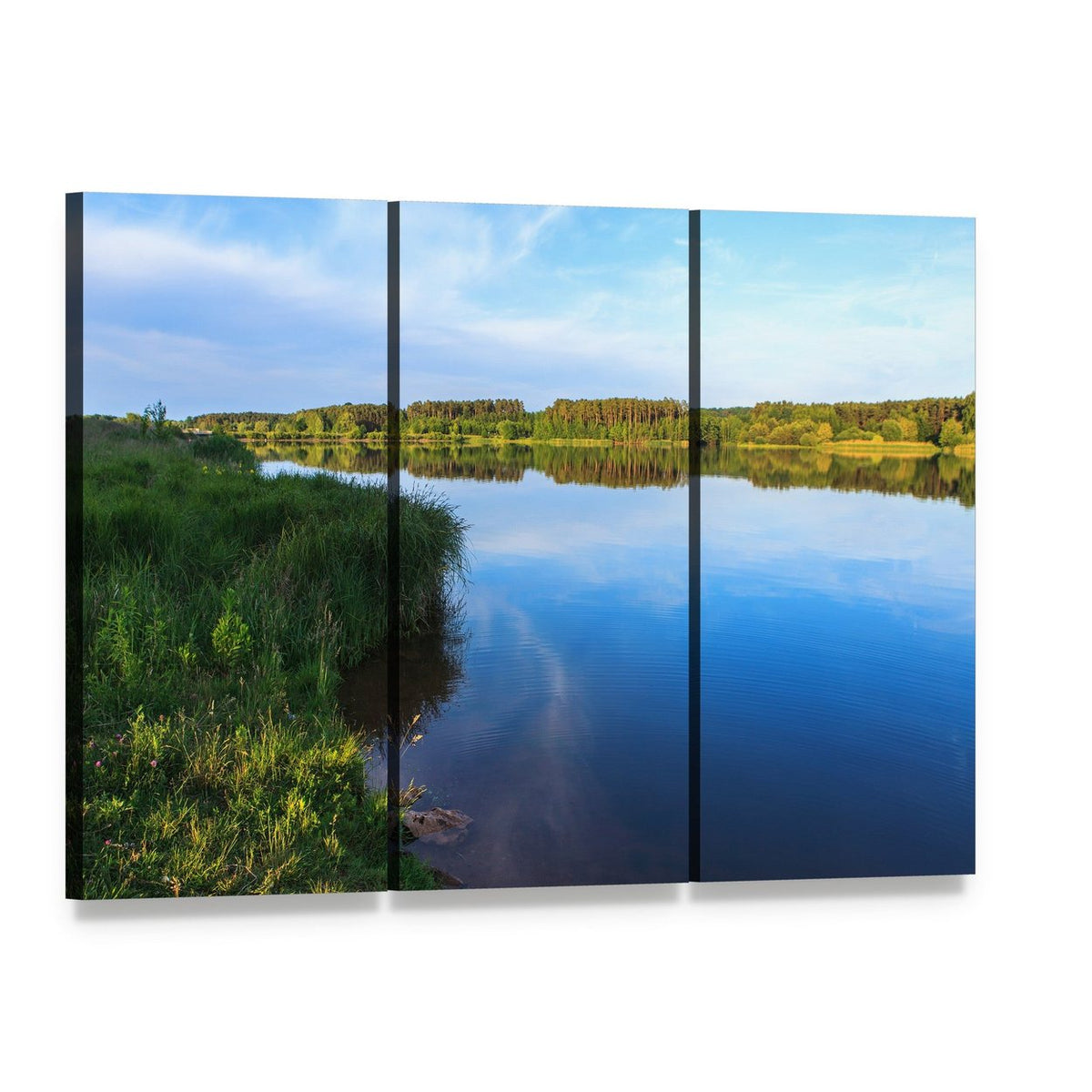 Lake Roth in Bavaria Canvas Wall Art, 3 panel 3 Horizontal layout gallery wrapped canvas set, angled product view