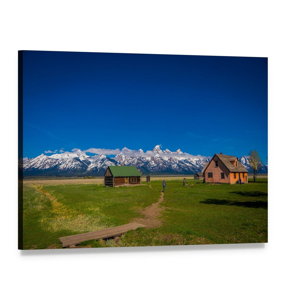 Old Mormon Barn by Snow-capped Mountains Canvas Wall Art, single panel gallery wrapped canvas, angled product view