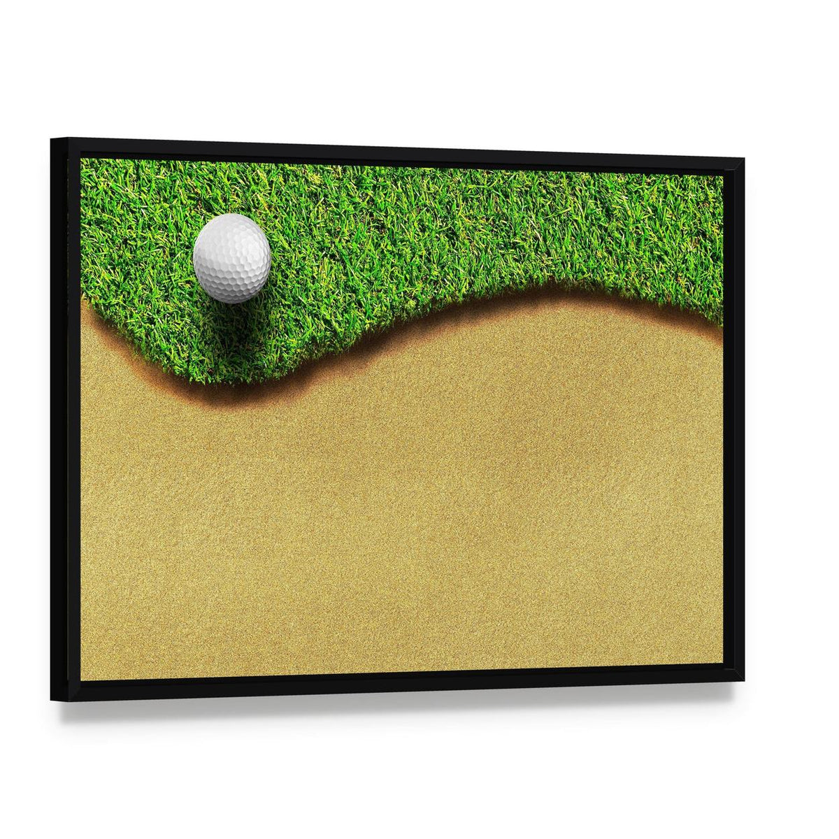 Golf Ball in Golf Course Canvas Wall Art, framed canvas in a black floater frame, angled product view