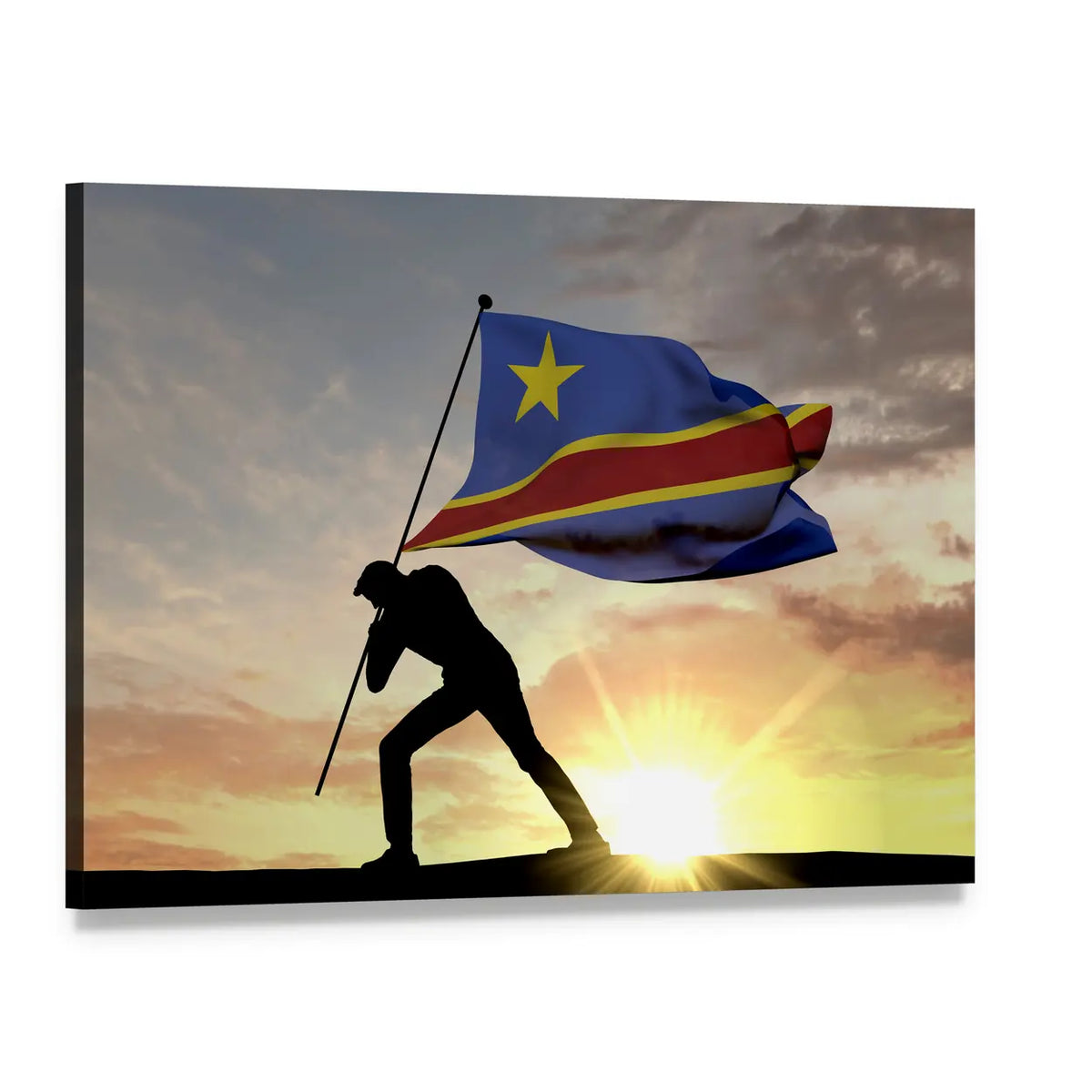 Democratic Republic of the Congo Flag Canvas Wall Art, single panel gallery wrapped canvas, angled product view