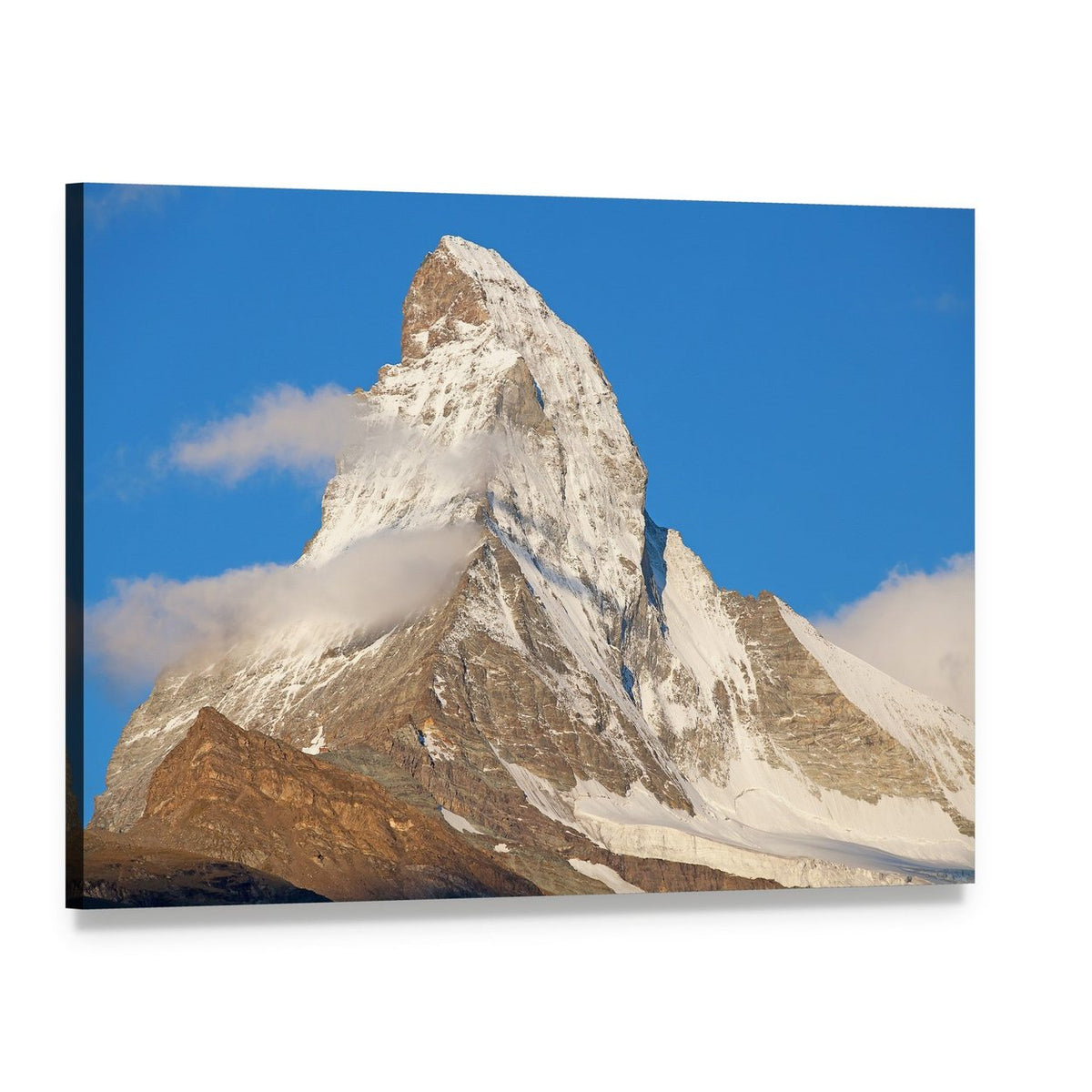 Snow-capped Matterhorn Under Blue Sky Canvas Wall Art, single panel gallery wrapped canvas, angled product view