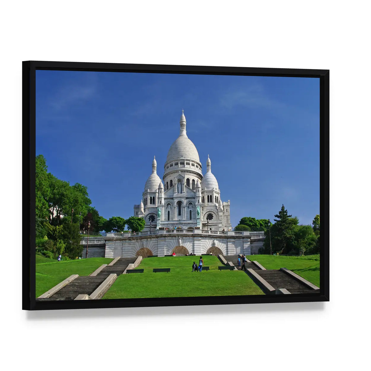 Sacré-cœur Basilica in Montmartre, Paris Canvas Wall Art, framed canvas in a black floater frame, angled product view