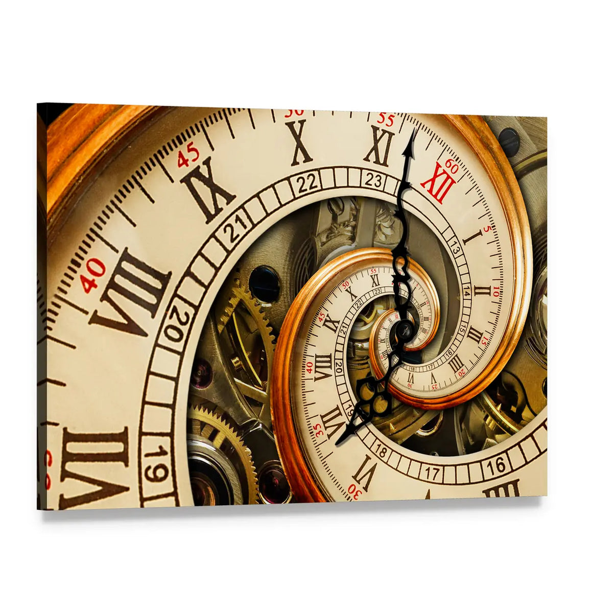 Antique Old Clock Canvas Wall Art, single panel gallery wrapped canvas, angled product view