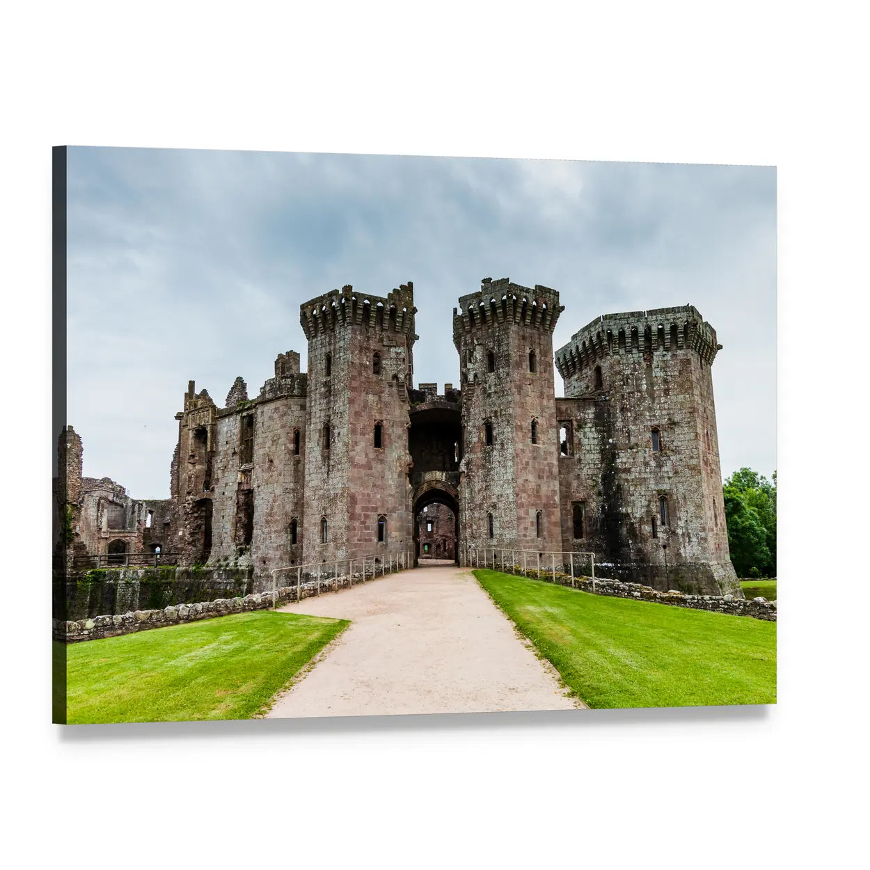 Ruins of Medieval Raglan Castle Canvas Wall Art, single panel gallery wrapped canvas, angled product view