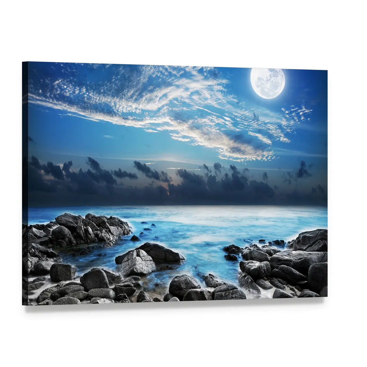 Moon Over Tropical Bay Canvas Wall Art, single panel gallery wrapped canvas, angled product view