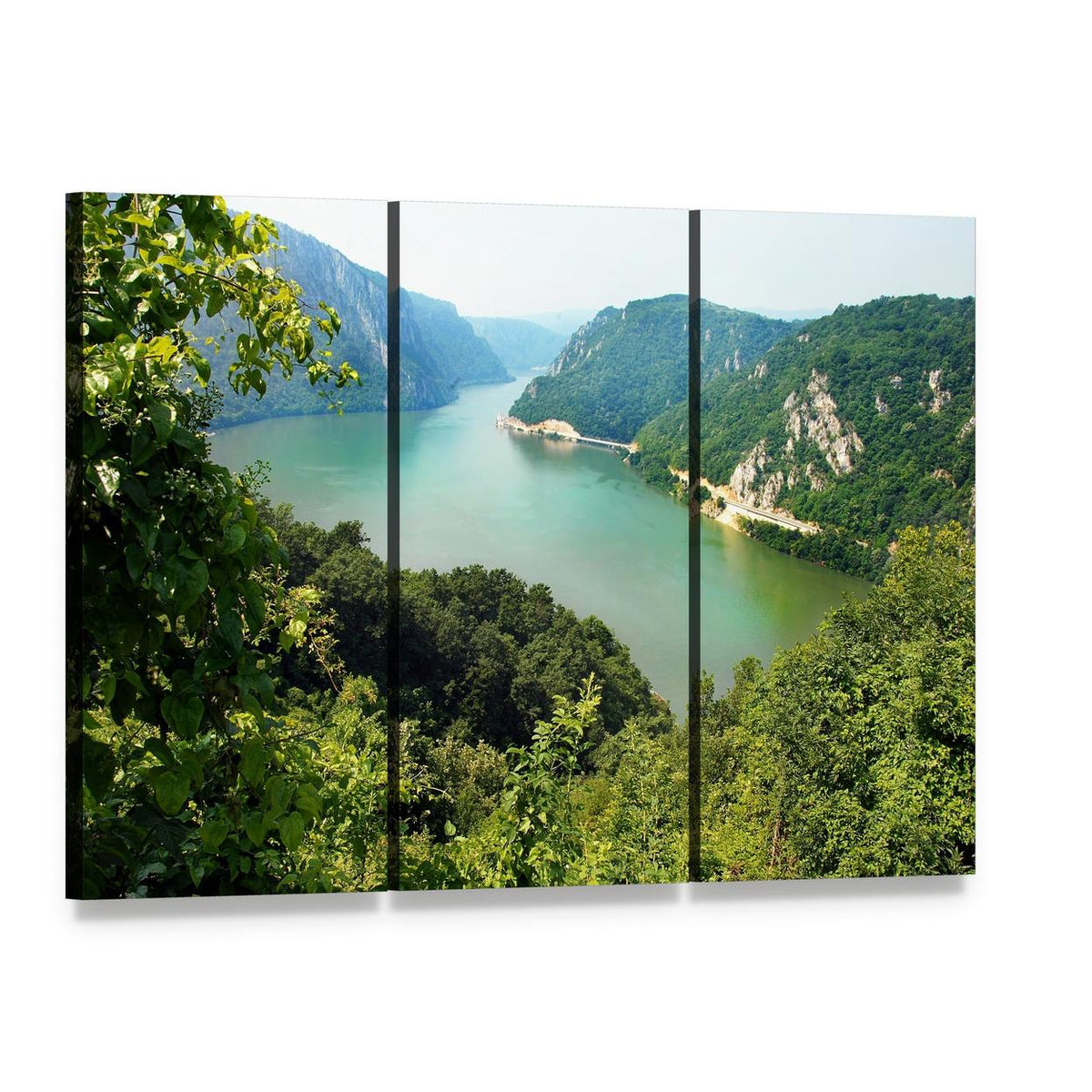 River Gorge Overlook Canvas Wall Art, 3 panel 3 Horizontal layout gallery wrapped canvas set, angled product view