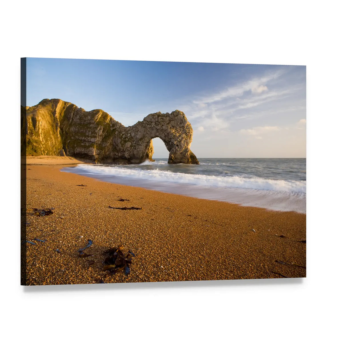 Durdle Door Natural Rock Arch Canvas Wall Art, single panel gallery wrapped canvas, angled product view