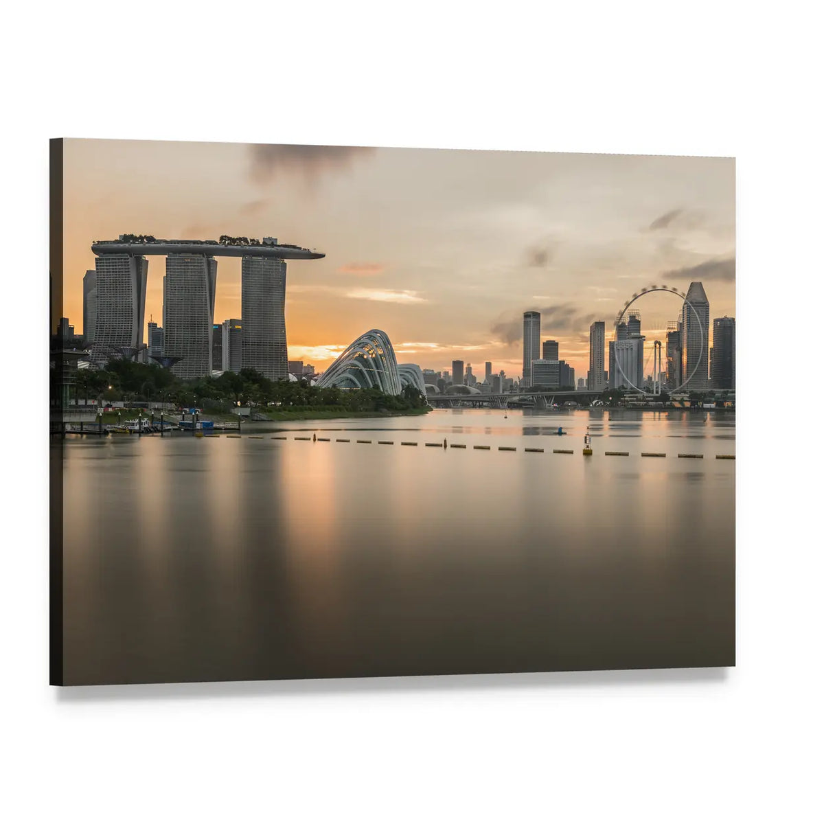 Marina Bay Sands with Singapore Flyer at Sunset Canvas Wall Art, single panel gallery wrapped canvas, angled product view
