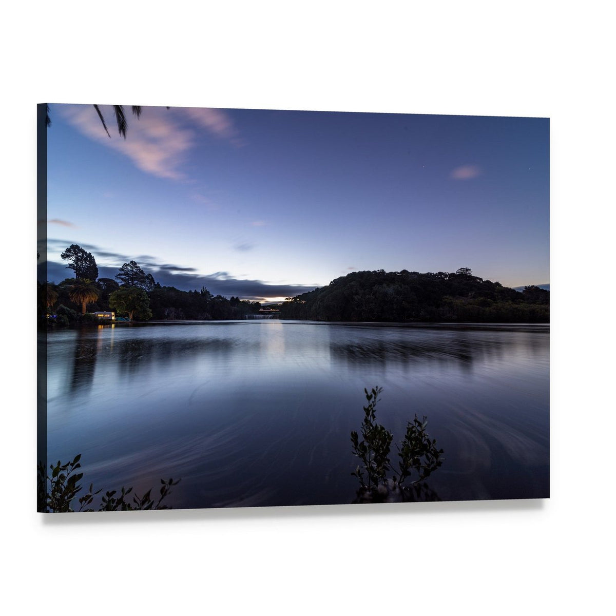 Dusk at Haruru Campsite Canvas Wall Art, single panel gallery wrapped canvas, angled product view