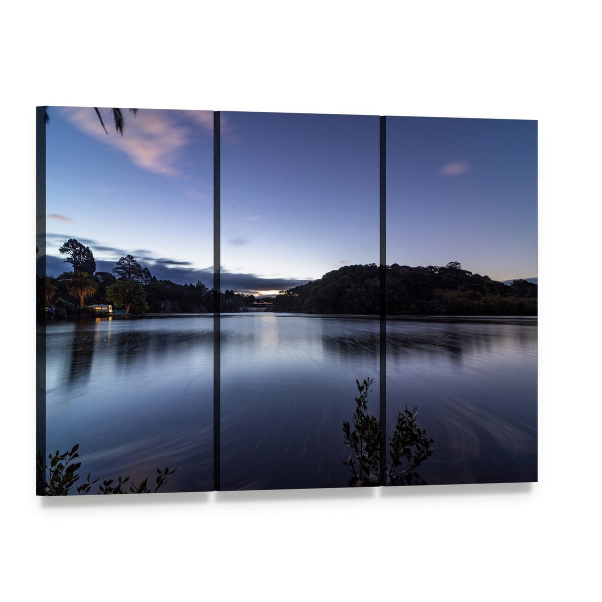 Dusk at Haruru Campsite Canvas Wall Art, 3 panel 3 Horizontal layout gallery wrapped canvas set, angled product view