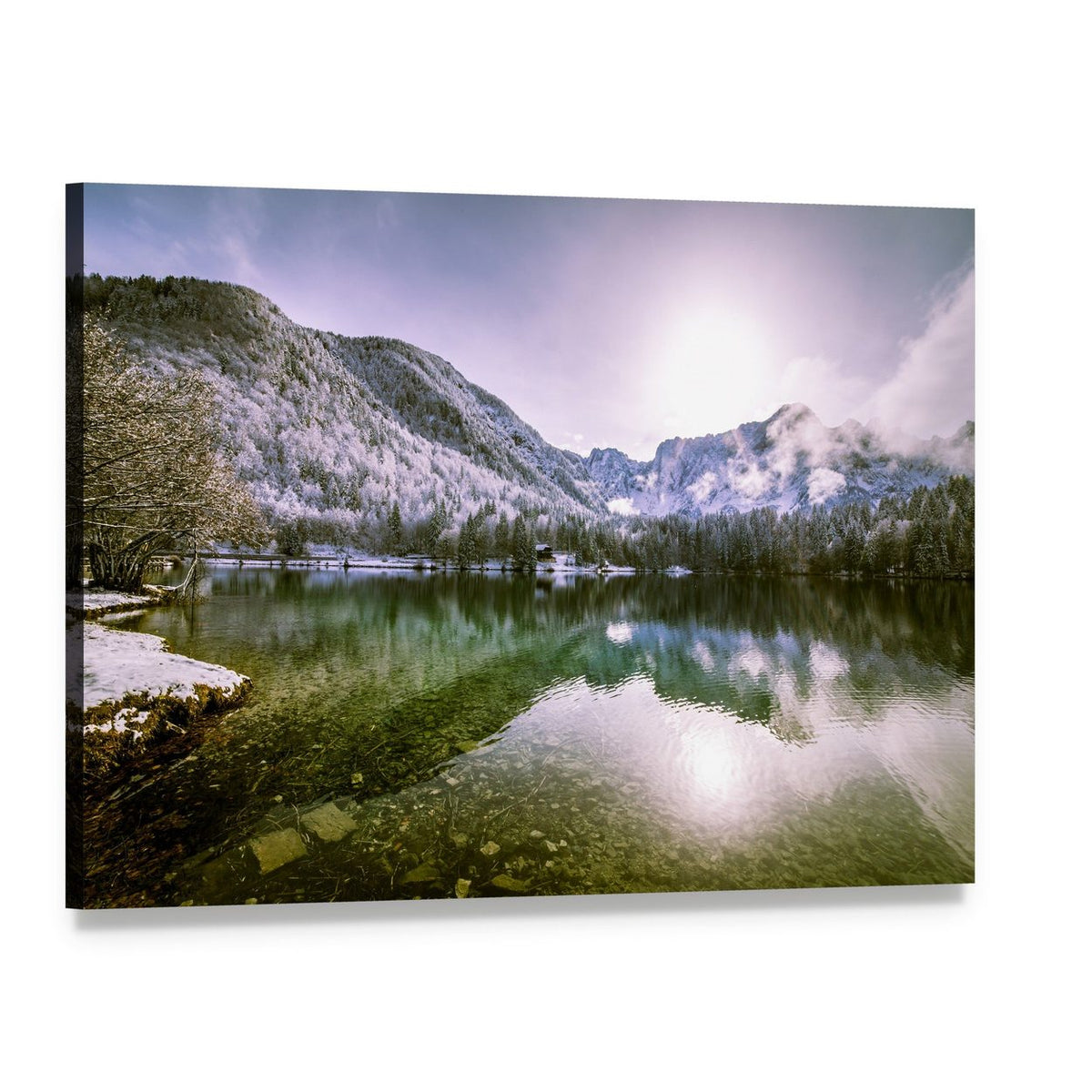 Winter Lake in the Italian Alps Canvas Wall Art, single panel gallery wrapped canvas, angled product view