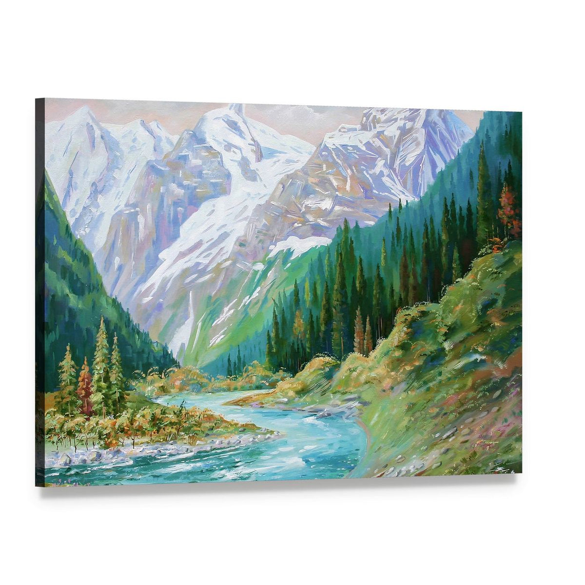 Teberda River in Caucasus Gorge Canvas Wall Art, single panel gallery wrapped canvas, angled product view
