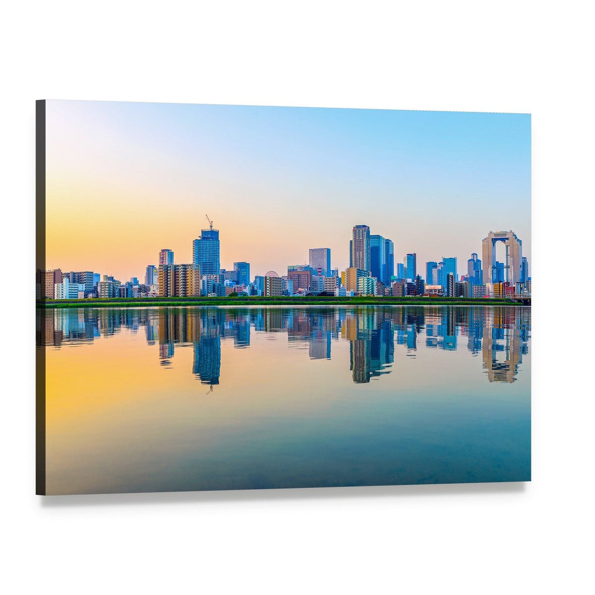 Osaka Townscape at Sunset Canvas Wall Art, single panel gallery wrapped canvas, angled product view