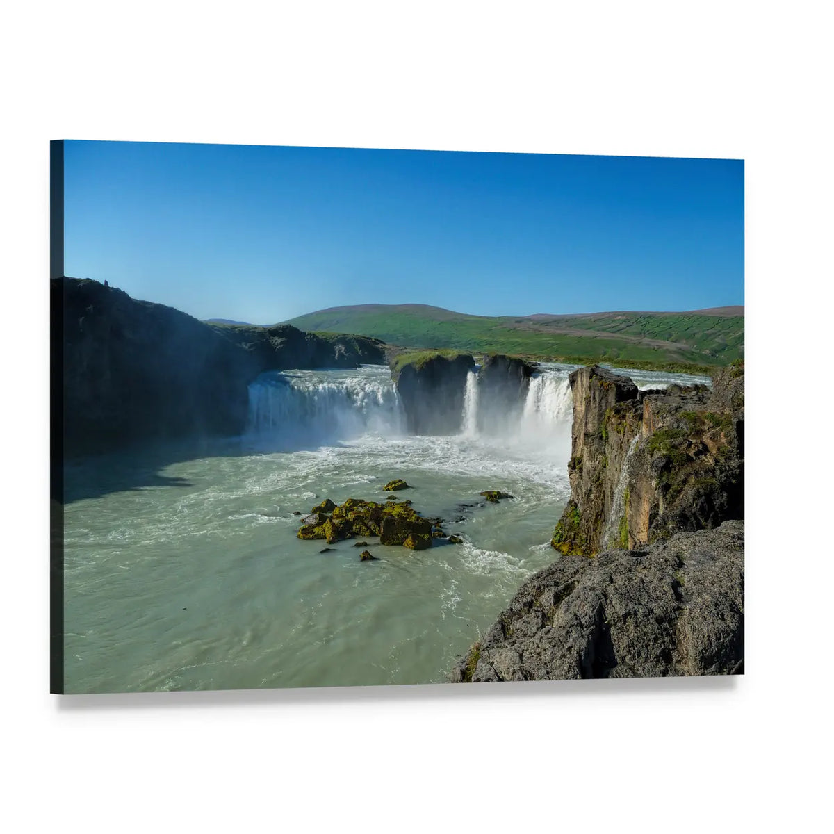 Godafoss Horseshoe Waterfall Iceland Canvas Wall Art, single panel gallery wrapped canvas, angled product view