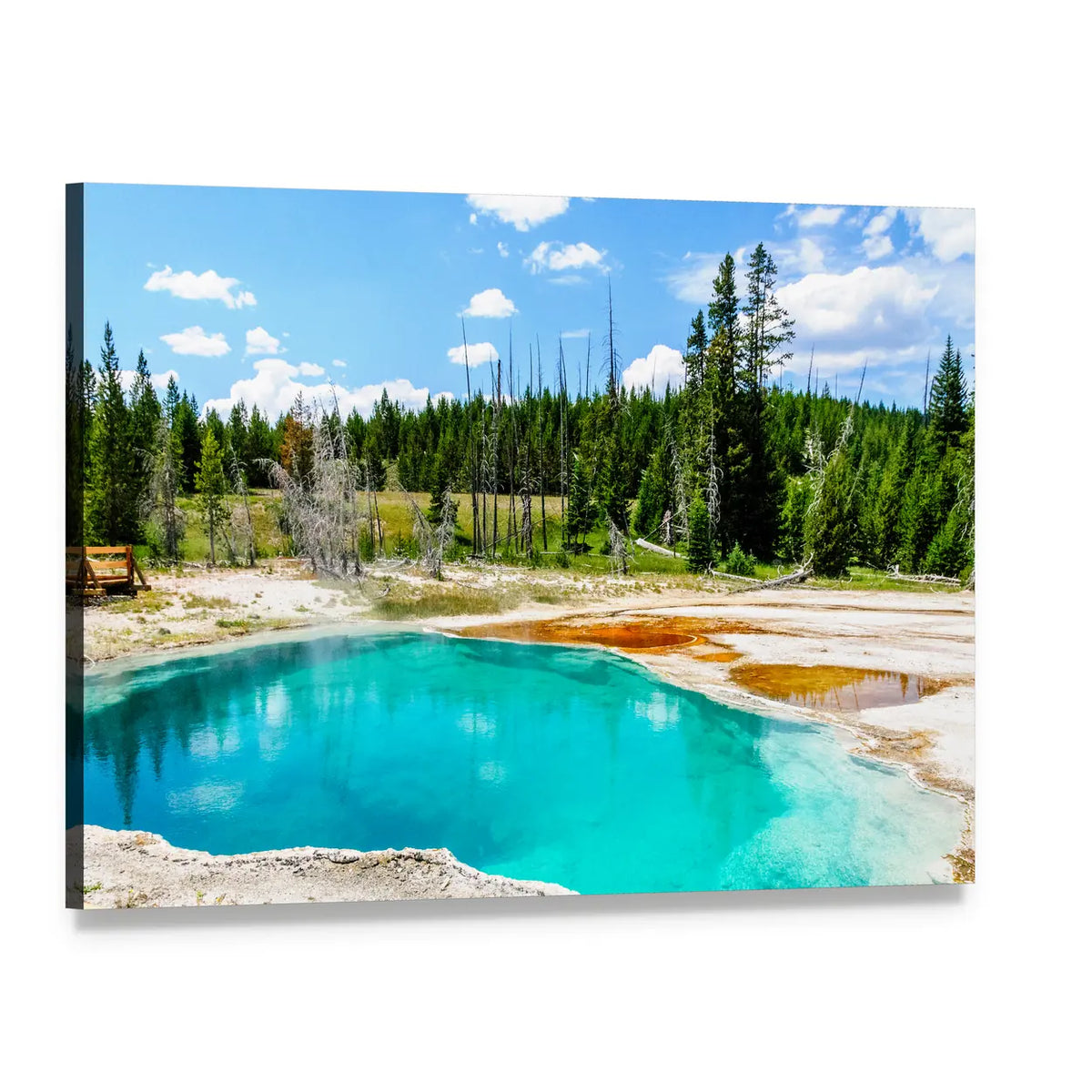 Hot Spring in Yellowstone Canvas Wall Art, single panel gallery wrapped canvas, angled product view