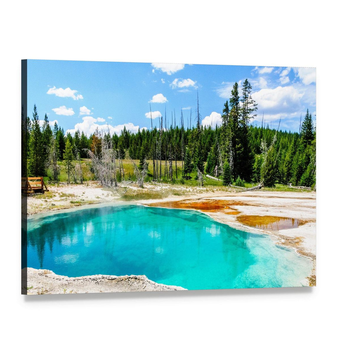 Yellowstone Turquoise Hot Spring Canvas Wall Art, single panel gallery wrapped canvas, angled product view