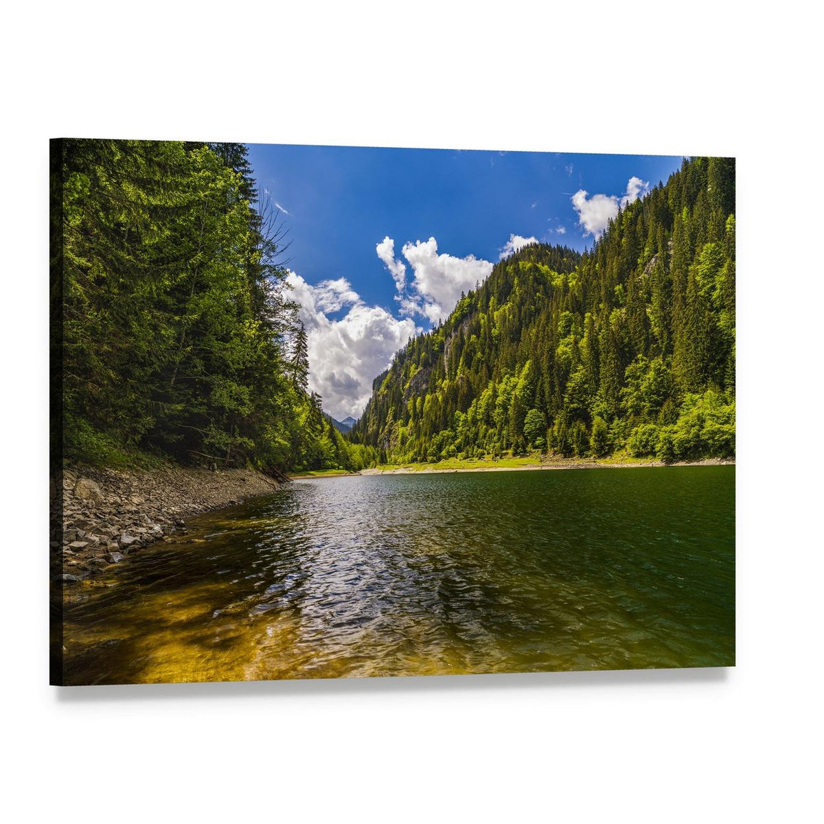 Lake in Parang Mountains Canvas Wall Art, single panel gallery wrapped canvas, angled product view