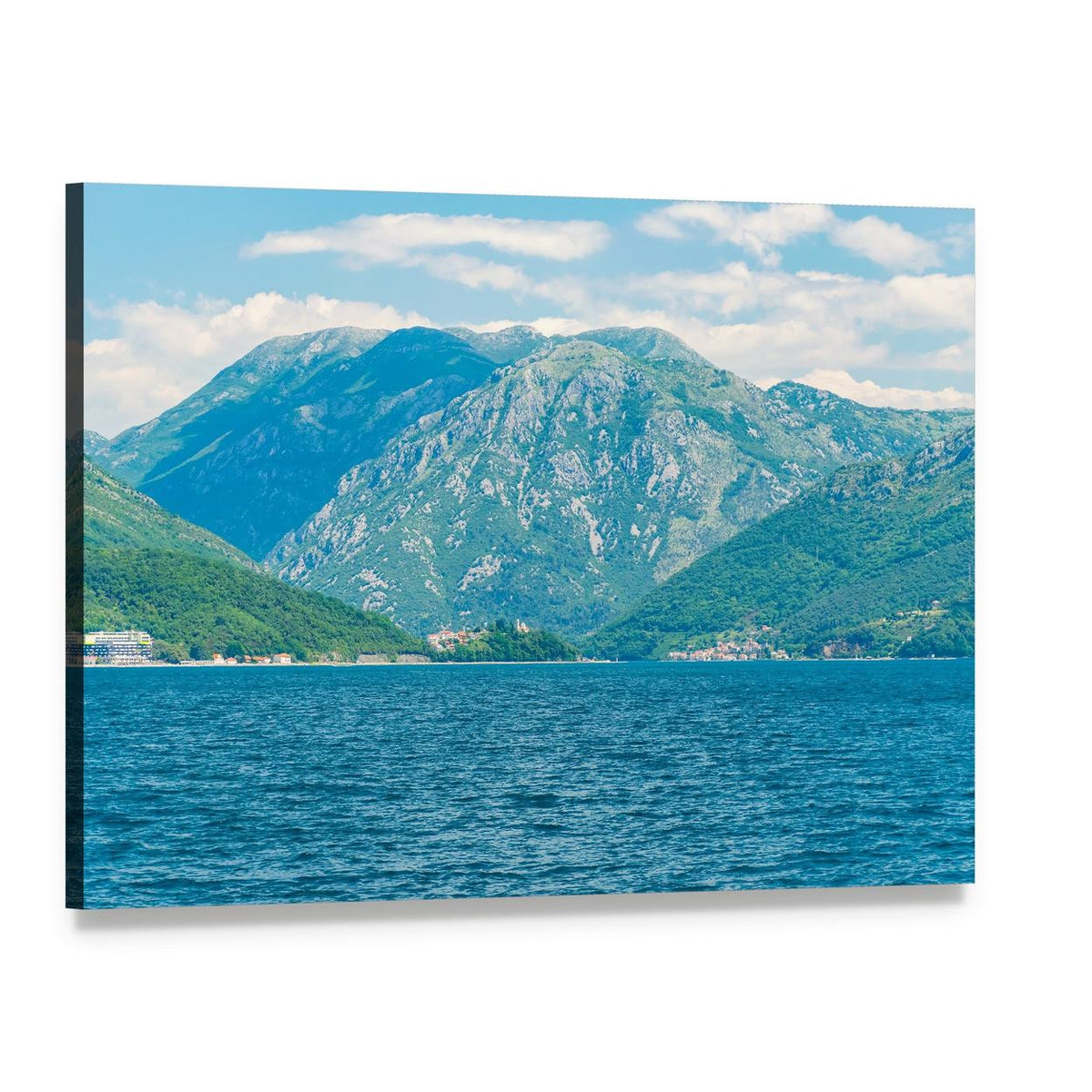 Boka Kotor Bay Seascape Canvas Wall Art, single panel gallery wrapped canvas, angled product view