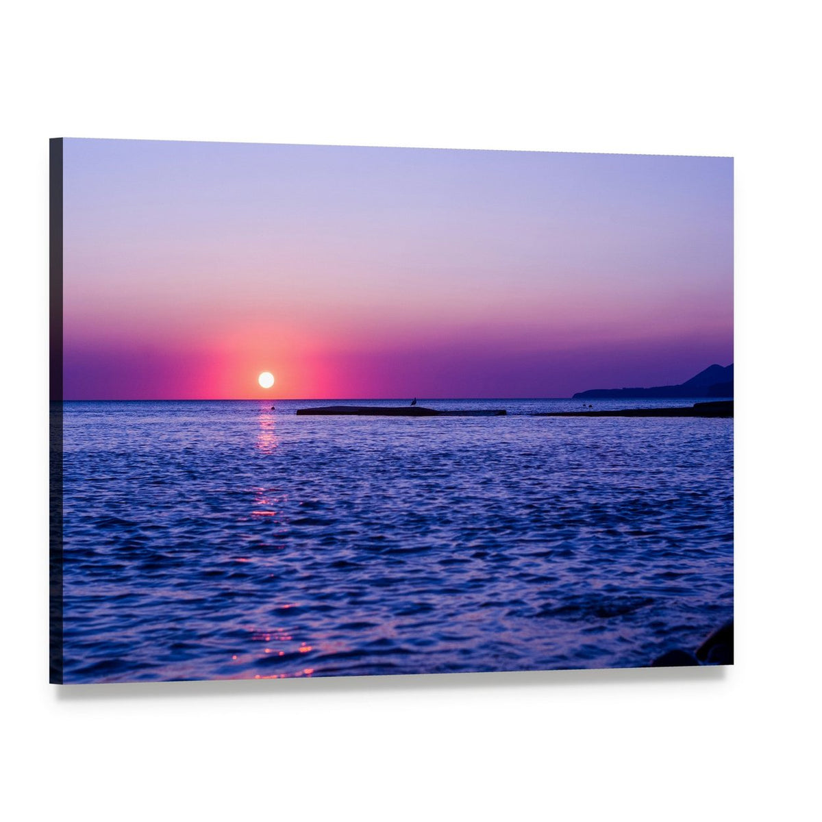 Summer Sunset Over Sea Canvas Wall Art, single panel gallery wrapped canvas, angled product view
