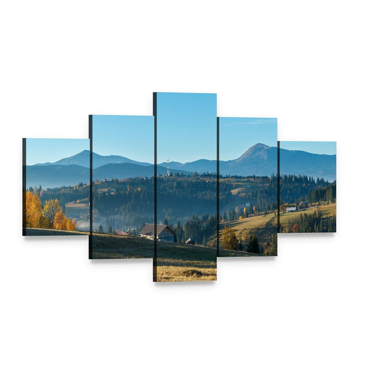 Morning in the Carpathian Mountains Canvas Wall Art, 5 panel 5 Star layout gallery wrapped canvas set, angled product view