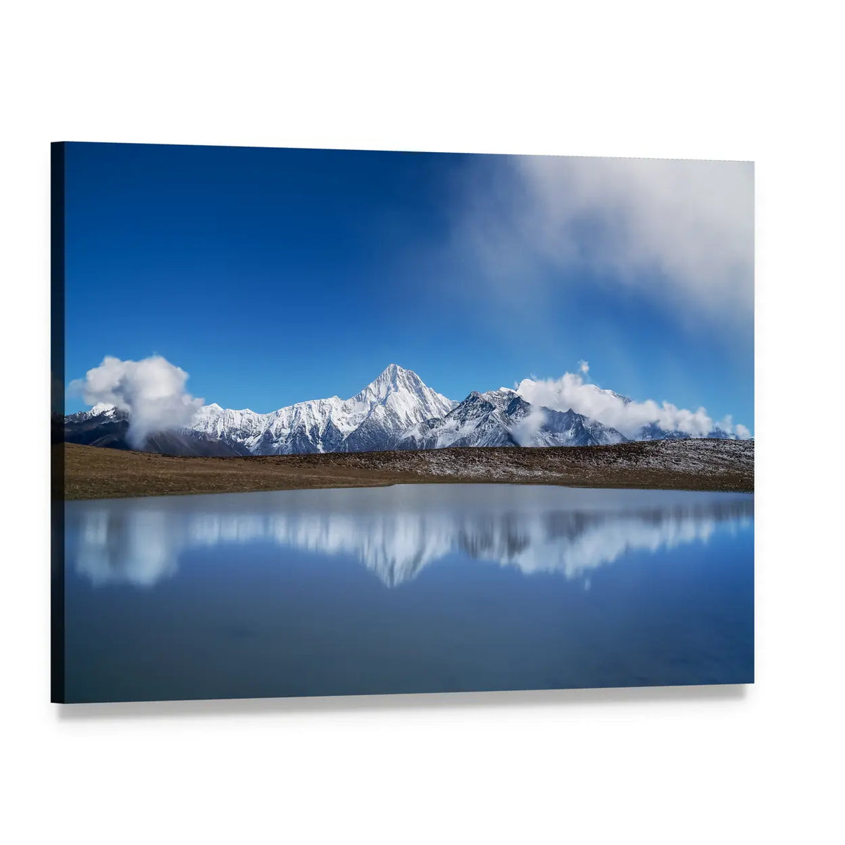 Plateau Lakes and Snowy Mountains Canvas Wall Art, single panel gallery wrapped canvas, angled product view