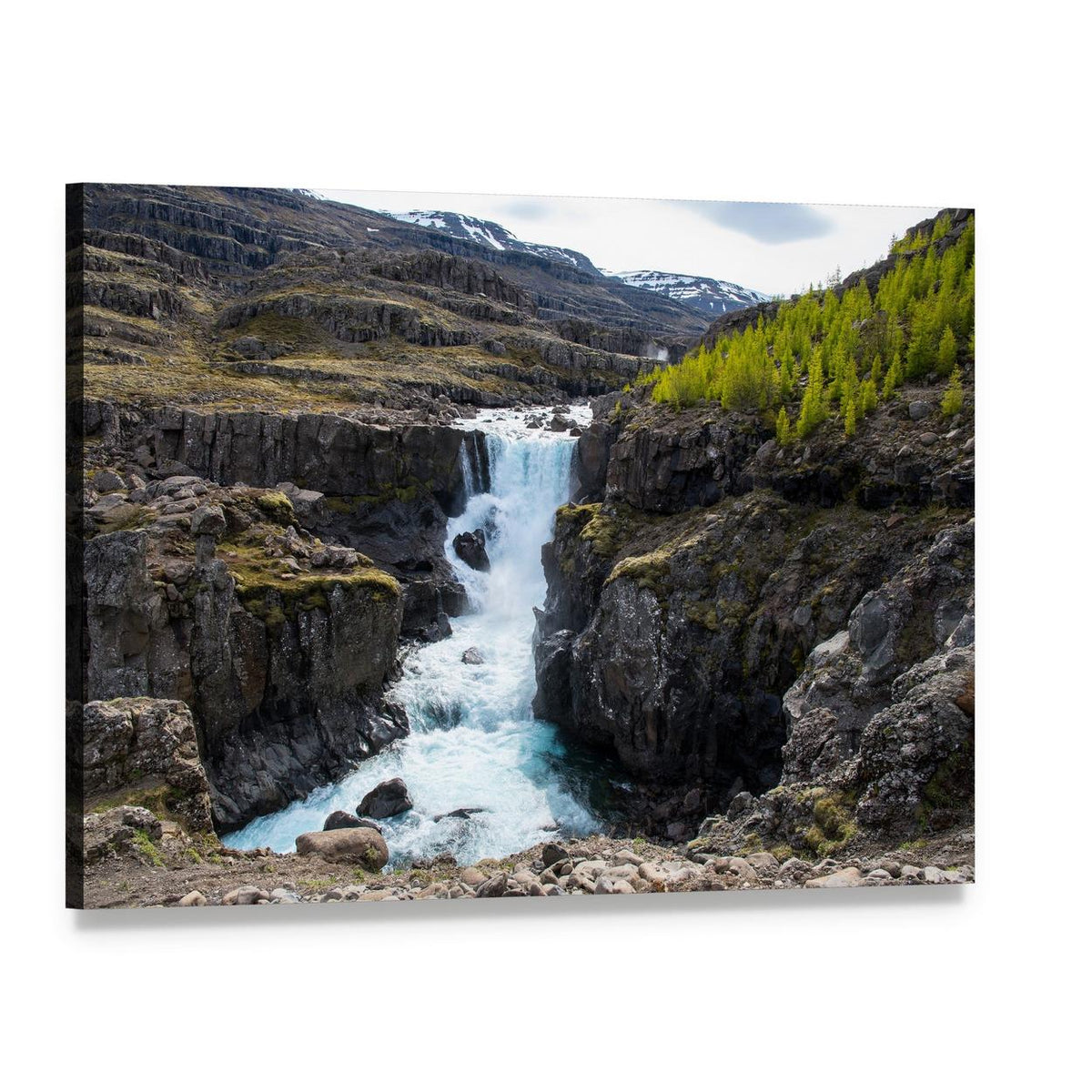 Waterfall in Fossa River Canvas Wall Art, single panel gallery wrapped canvas, angled product view