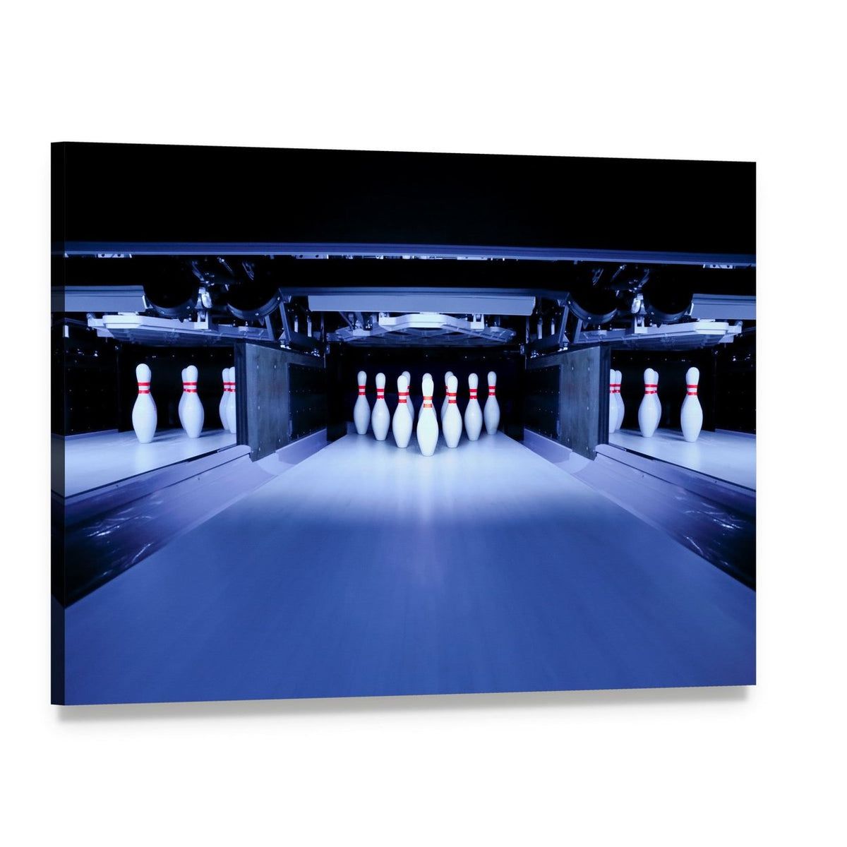 Bowling Pins Canvas Wall Art, single panel gallery wrapped canvas, angled product view