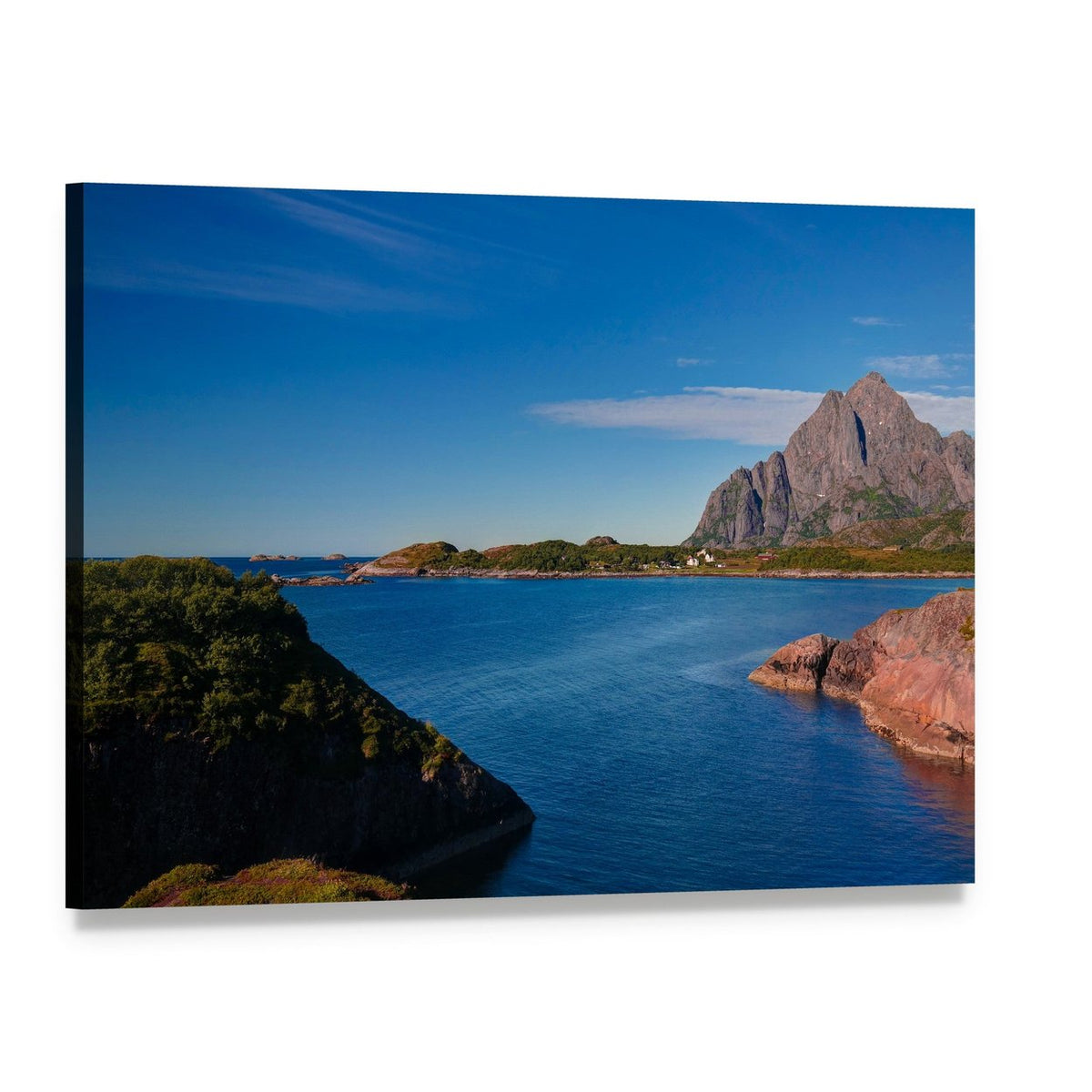 Orsvagvaer Village Coastal Landscape Canvas Wall Art, single panel gallery wrapped canvas, angled product view