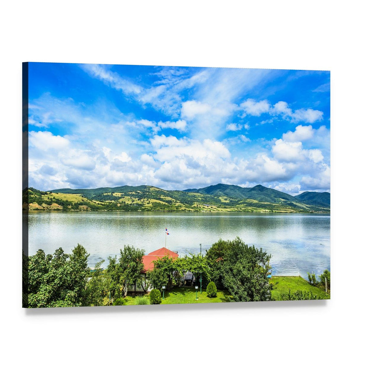Backyard on Danube River Canvas Wall Art, single panel gallery wrapped canvas, angled product view