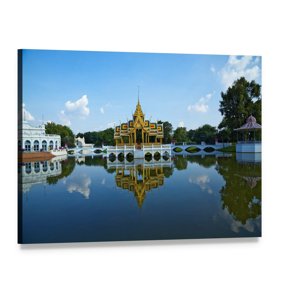 Bang Pa-in Palace Temple Reflection Canvas Wall Art, single panel gallery wrapped canvas, angled product view