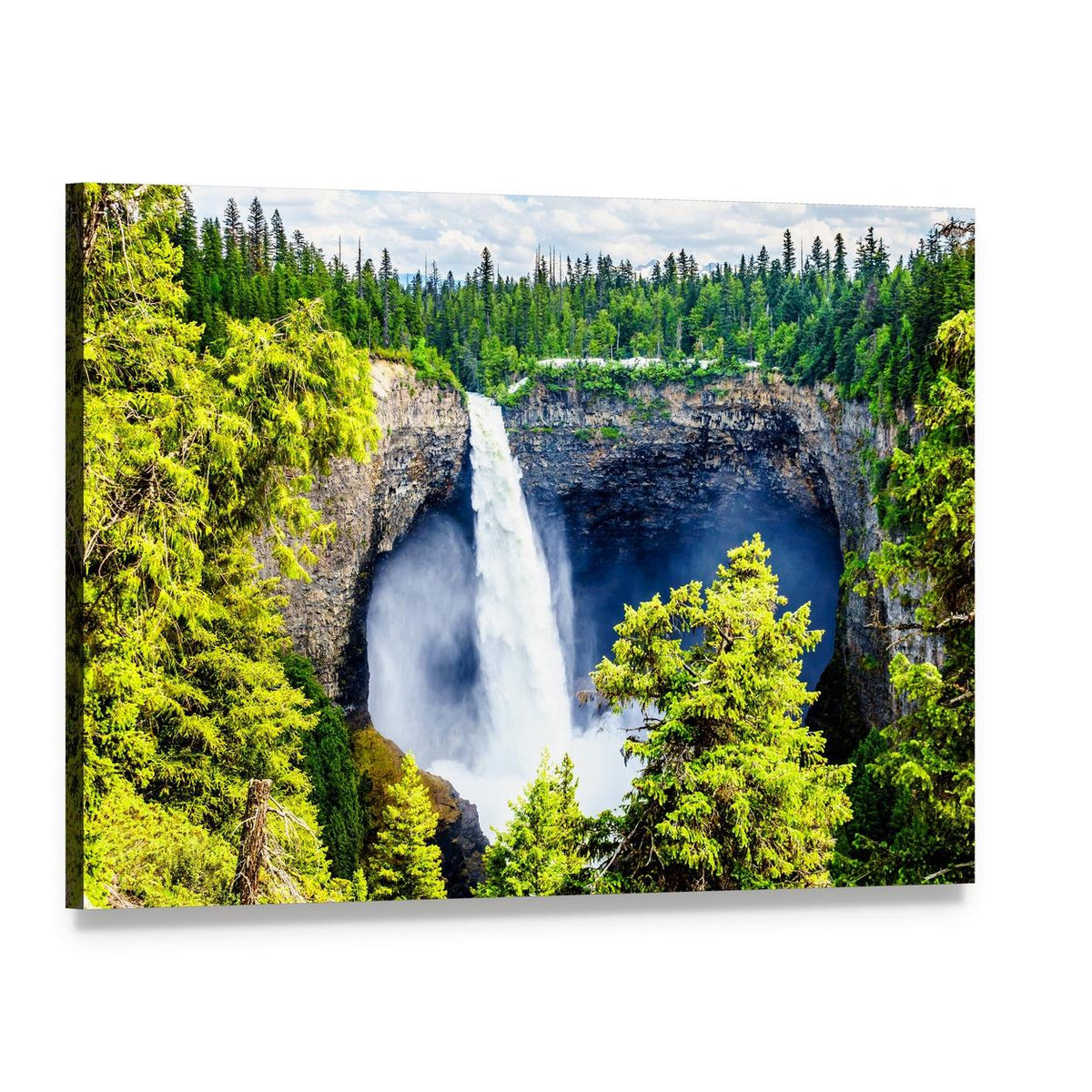 Helmcken Falls in Spring Canvas Wall Art, single panel gallery wrapped canvas, angled product view