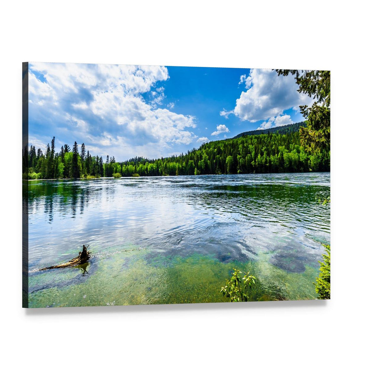 Clear Water Lake in Canada Canvas Wall Art, single panel gallery wrapped canvas, angled product view